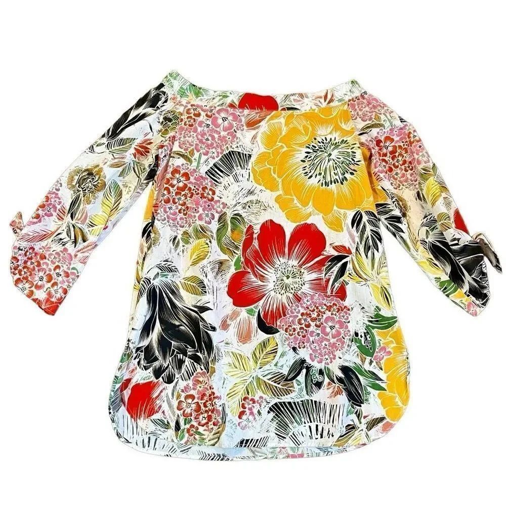 NWT Fuzzi Floral Off-The-Shoulders Poplin Tunic TieโSleeve Sizeโ40